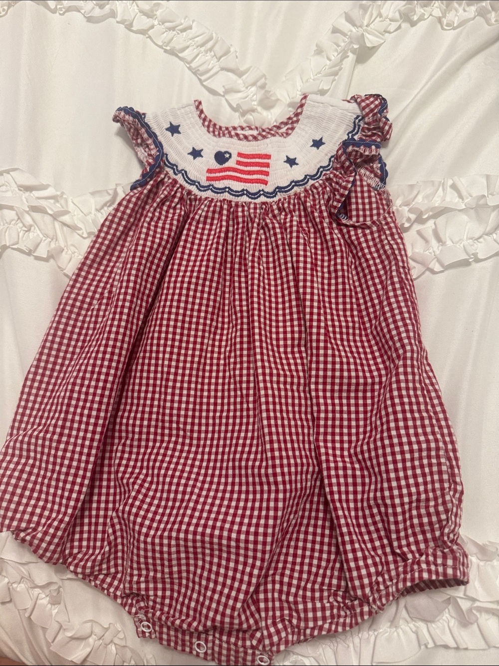 Lil Cactus Red Gingham Smocked Bib-Style Baby Romper